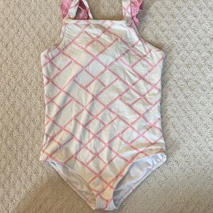 TBBC Girls Pink & White Patterned One-Piece Swimsuit SIZE 10.